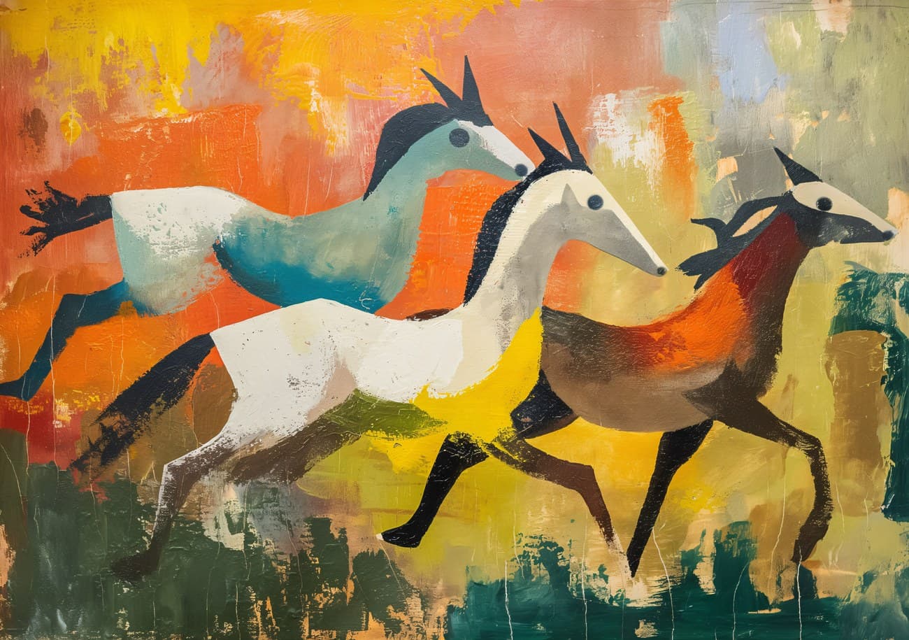 Abstract Galloping Horses Colourful Canvas