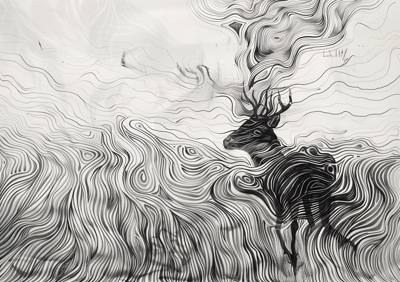 Monochrome Contour Line Stag Landscape