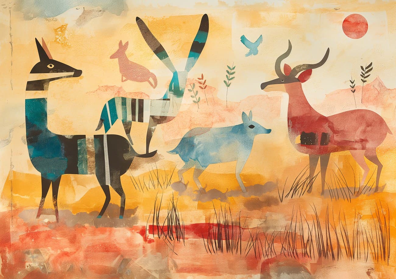 Folk Art Savanna Animals Collage