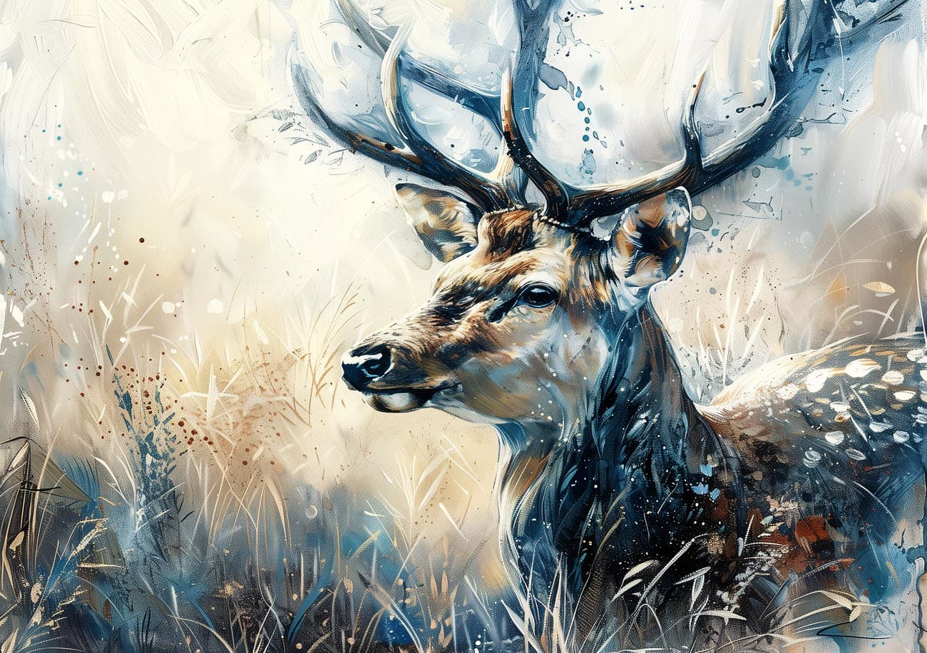 Stag Deer Portrait Blue Watercolour