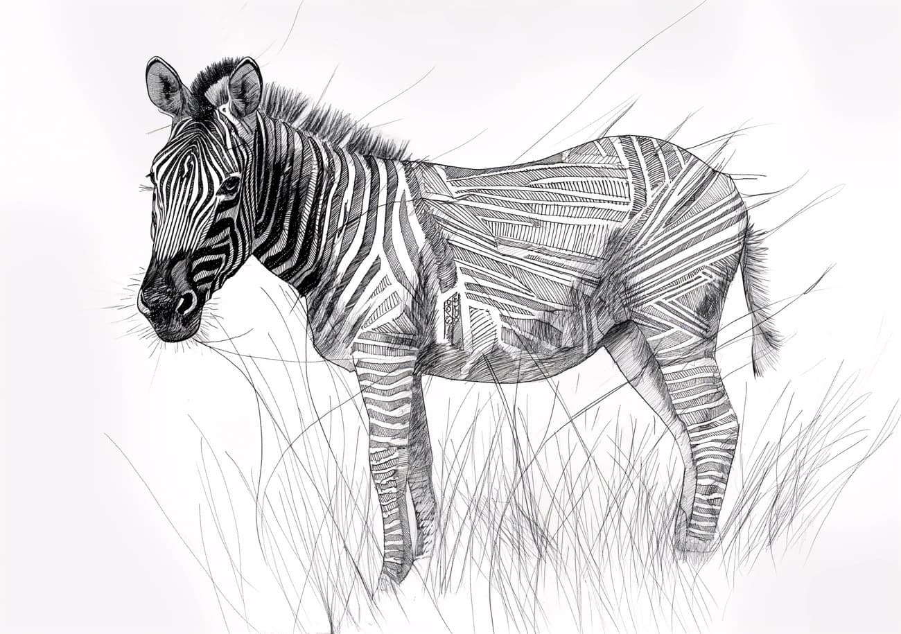 Zebra Sketch In Grassland