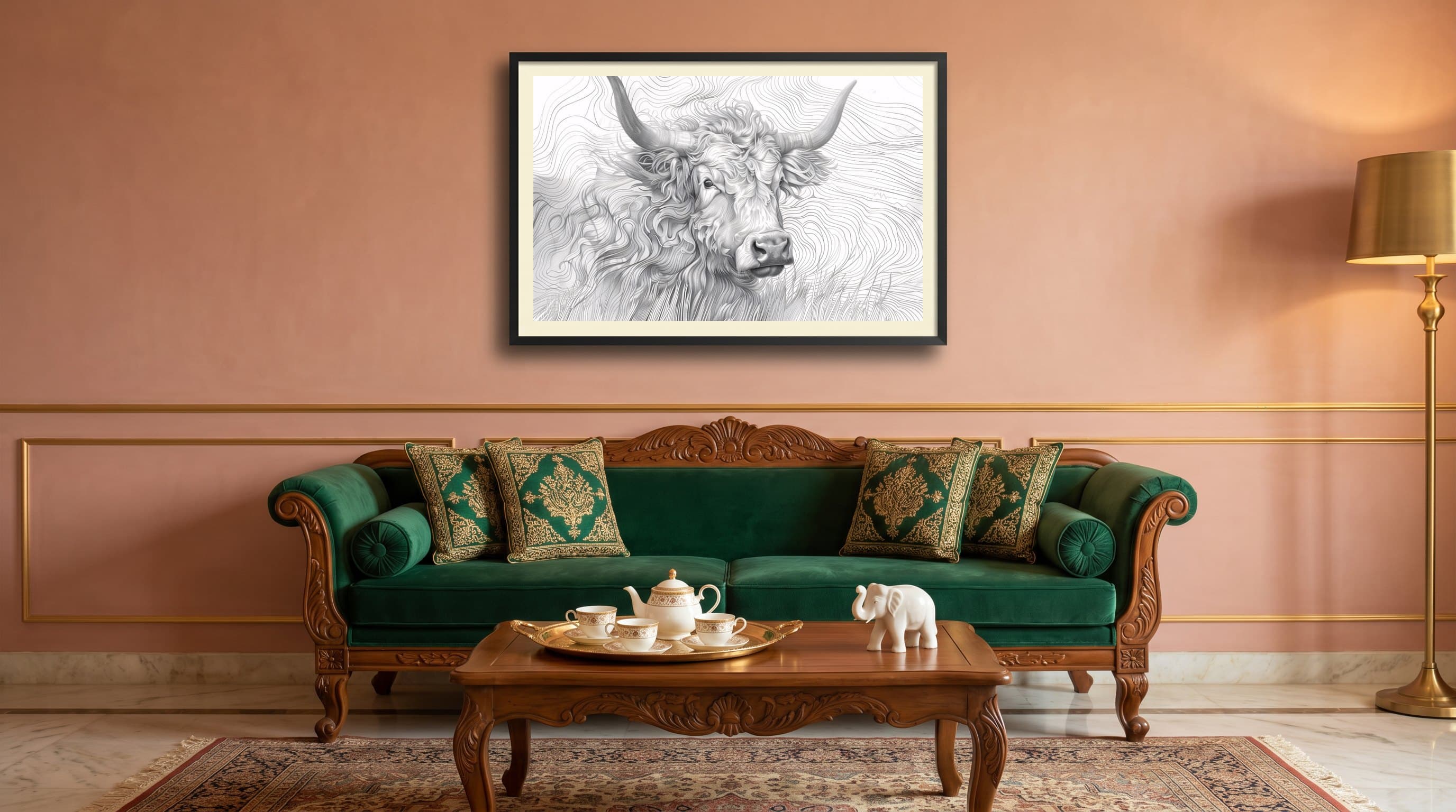 Highland Cow Line Art Illustration — in situ
