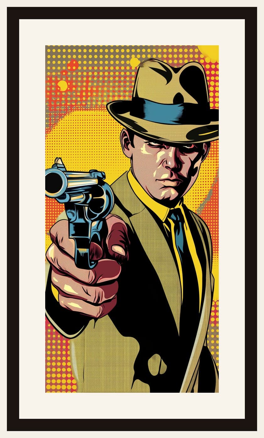 Noir Detective Fedora Gun Comic Art