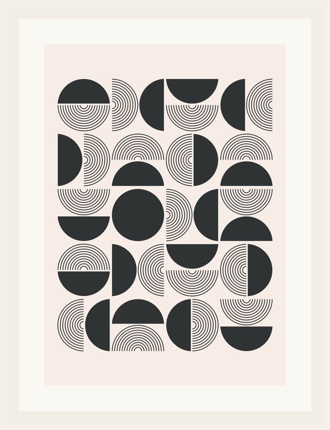 Black Cream Semicircle Geometric Grid Pattern