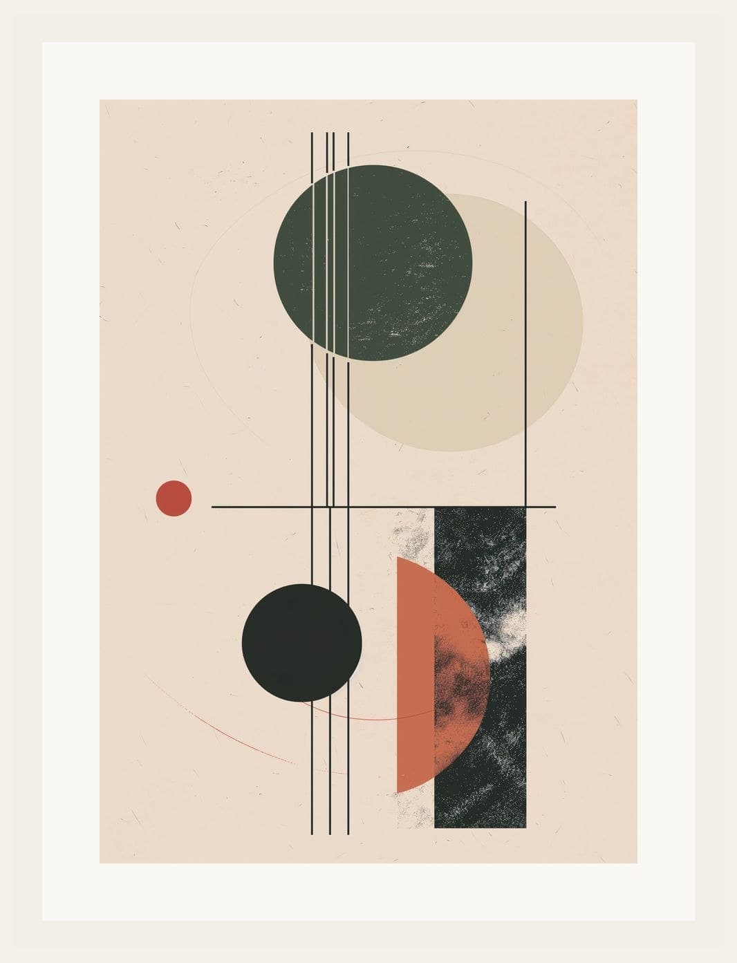 Bauhaus Circles Lines Terracotta Green Composition