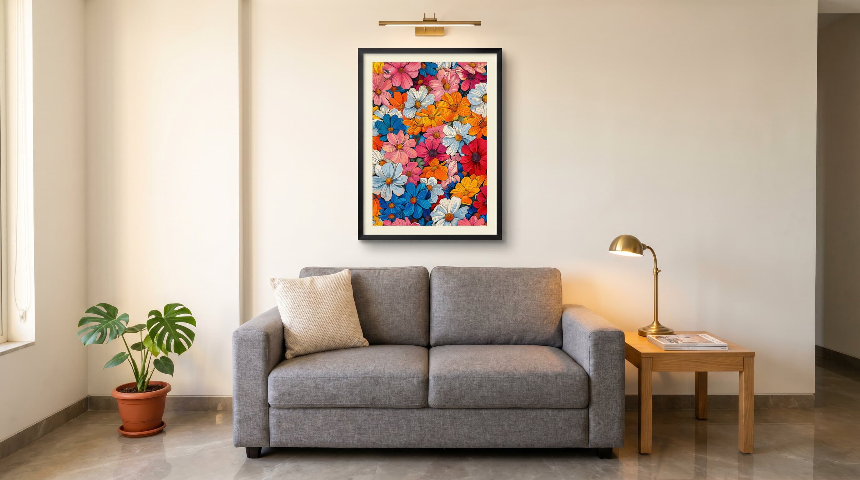 Colourful Daisy Cosmos Flowers Dense Pattern — in situ