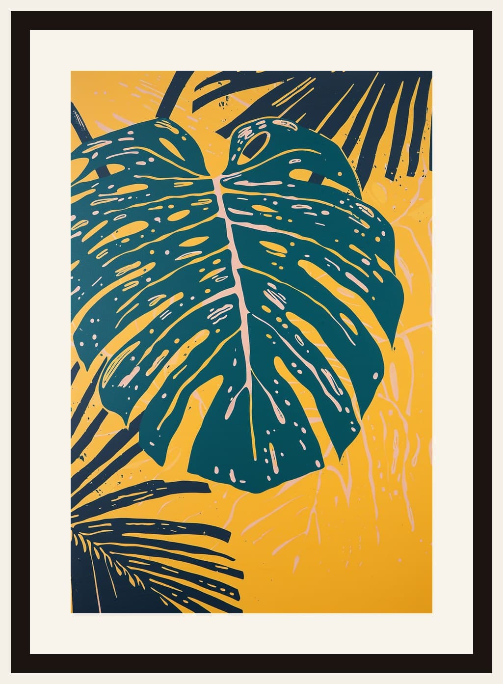 Monstera Leaf Bold Block Print Yellow