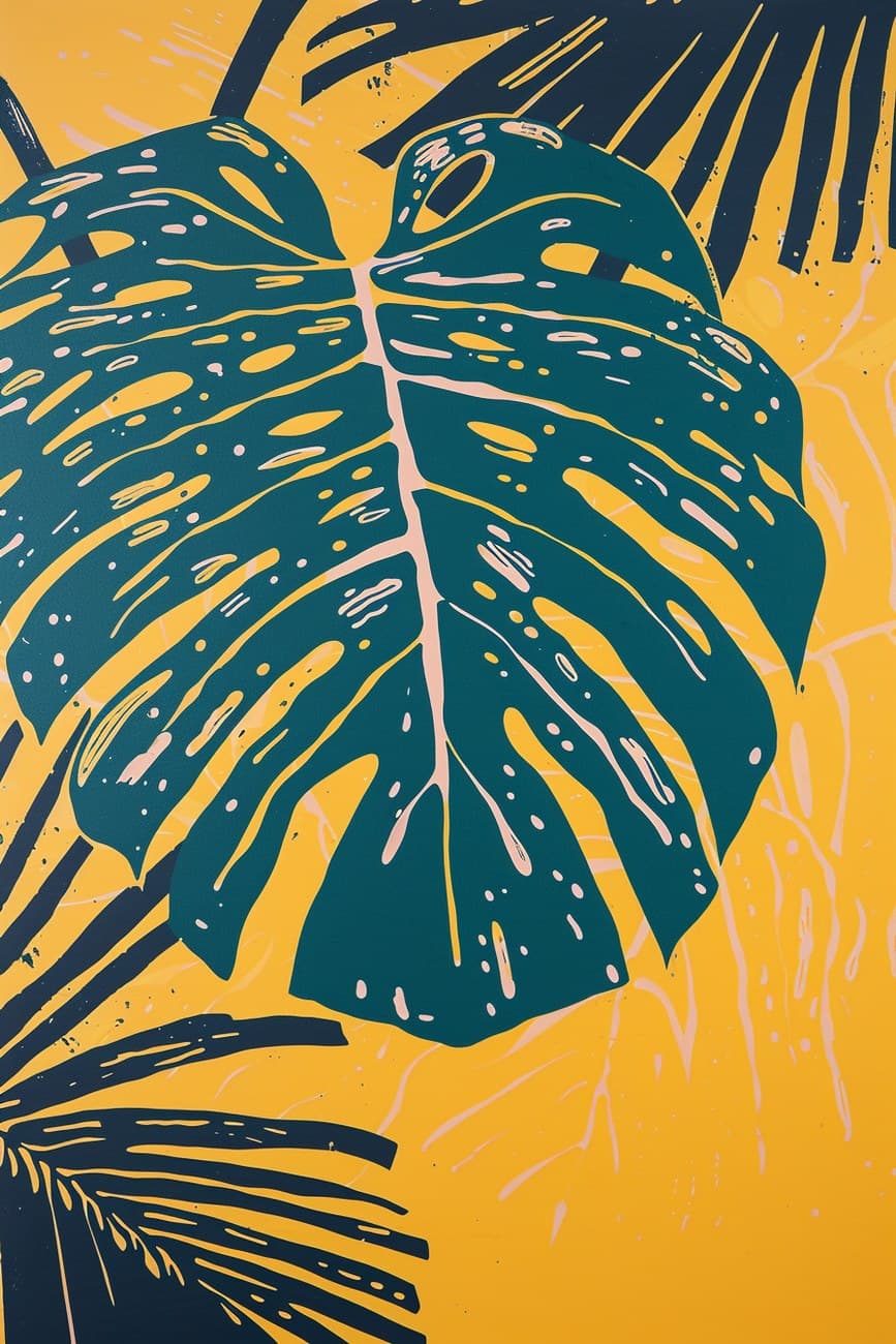 Monstera Leaf Bold Block Print Yellow
