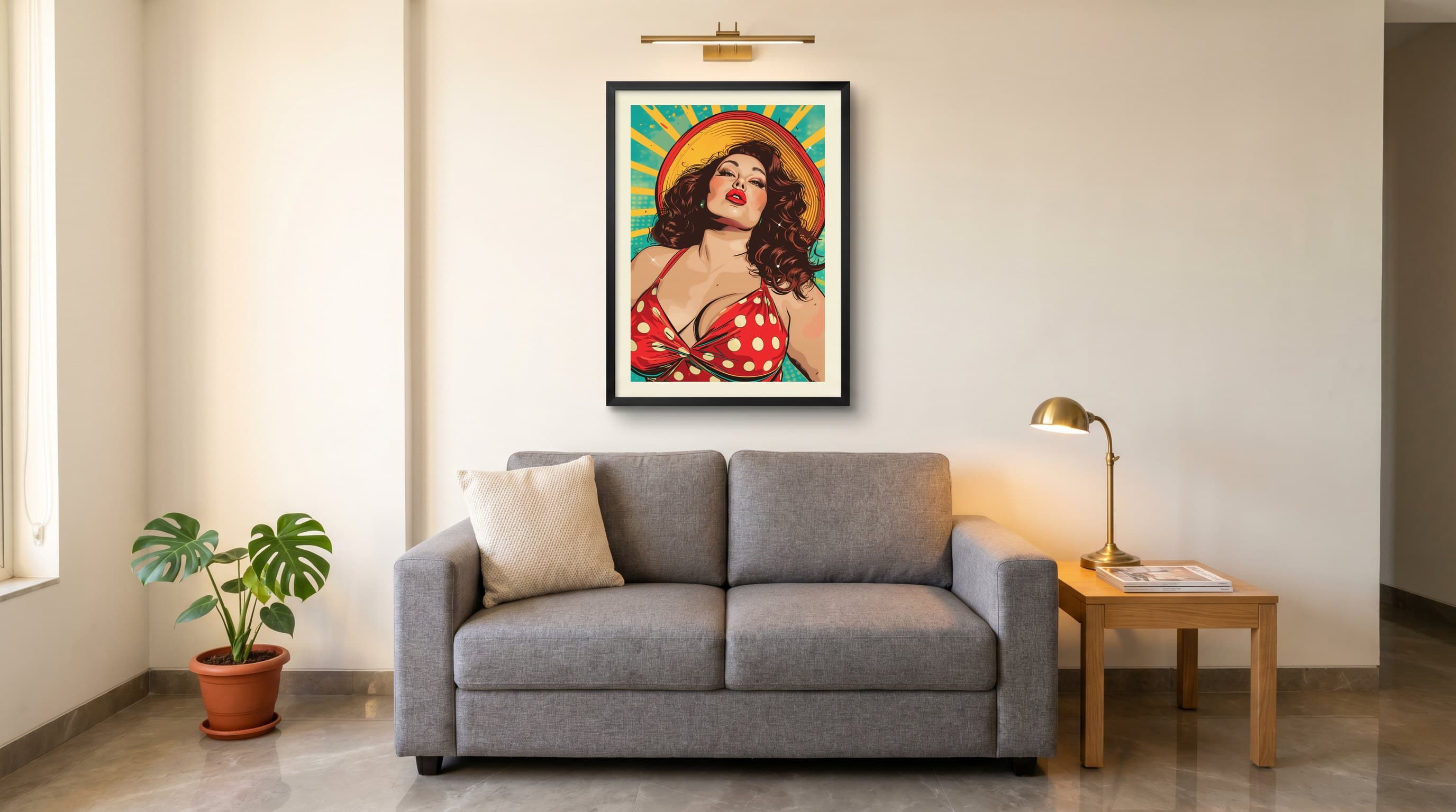 Pop Art Plus-Size Woman In Polka-Dot Swimsuit — in situ