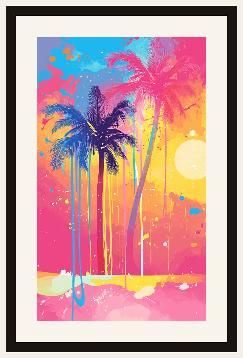 Neon Palm Trees Candy Color Paint Drips