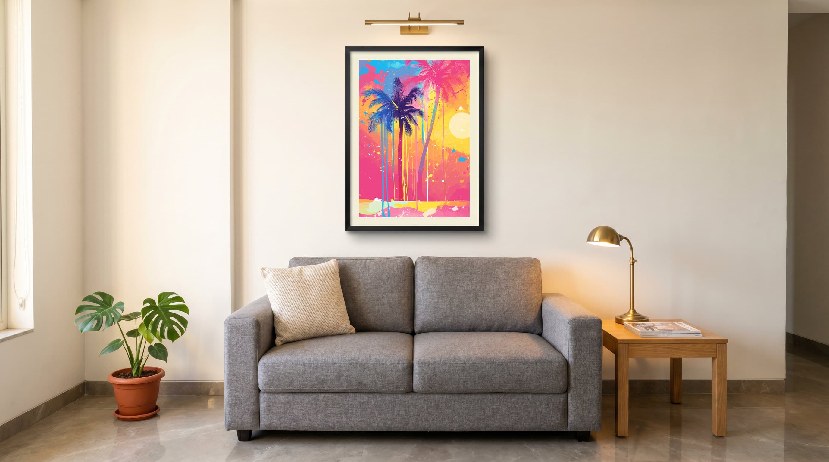 Neon Palm Trees Candy Color Paint Drips — in situ