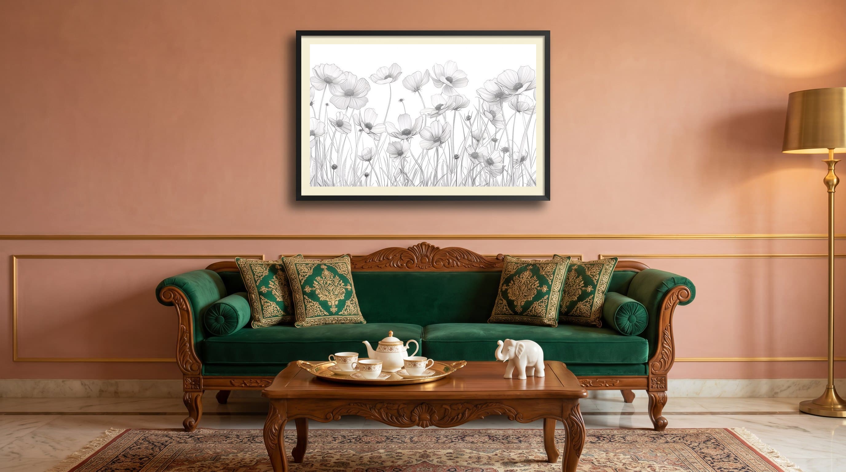 Monochrome Cosmos Wildflower Pencil Sketch — in situ