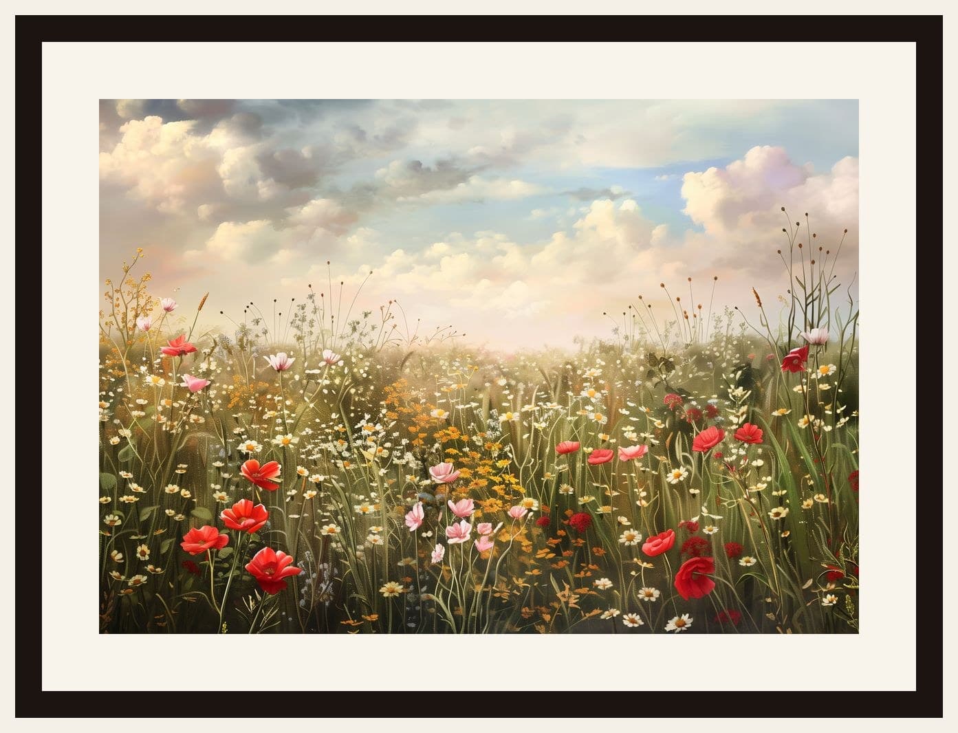Wildflower Meadow Poppies Cloudy Sky
