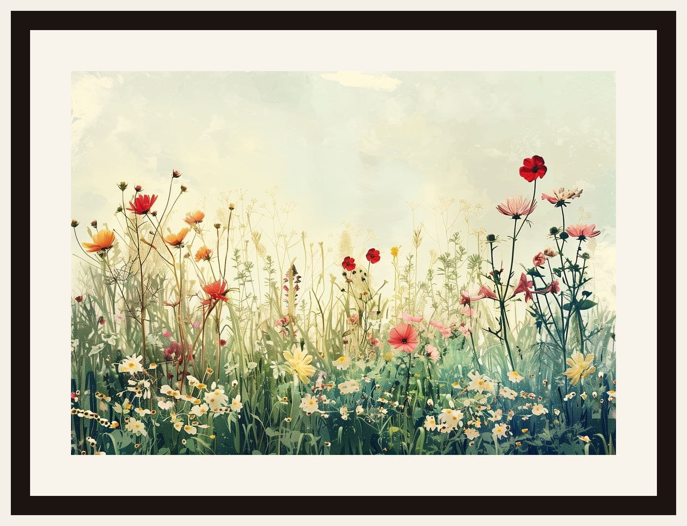 Wildflower Meadow Soft Watercolour Landscape