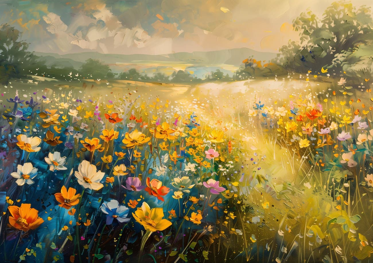 Impressionist Wildflower Meadow Golden Light