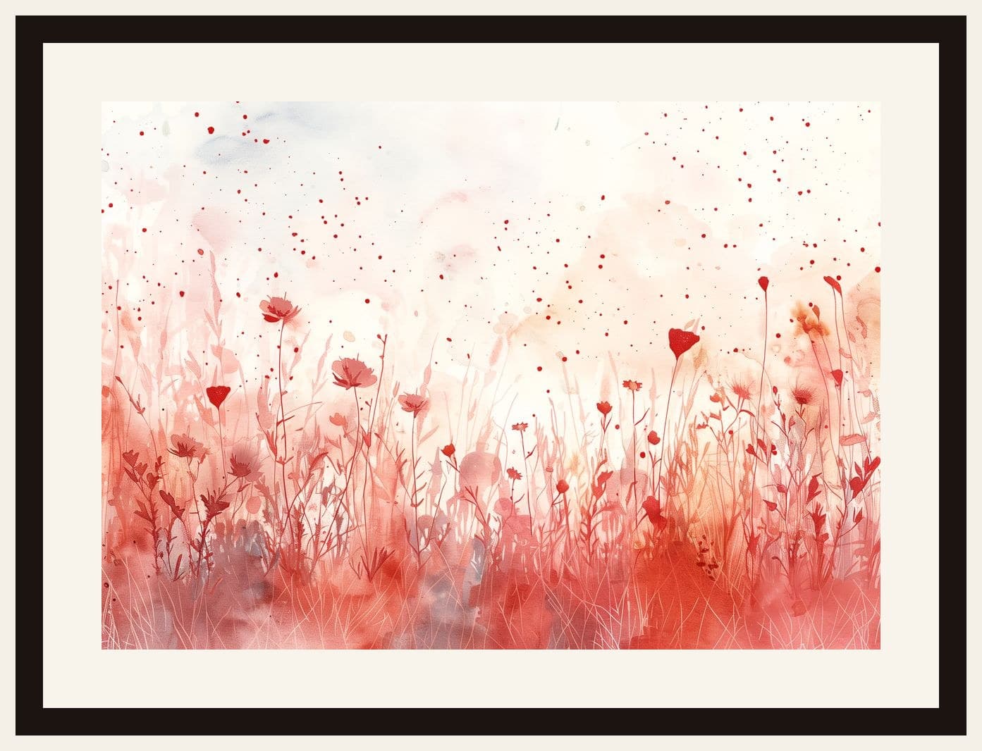Red Wildflower Meadow Watercolour Splash