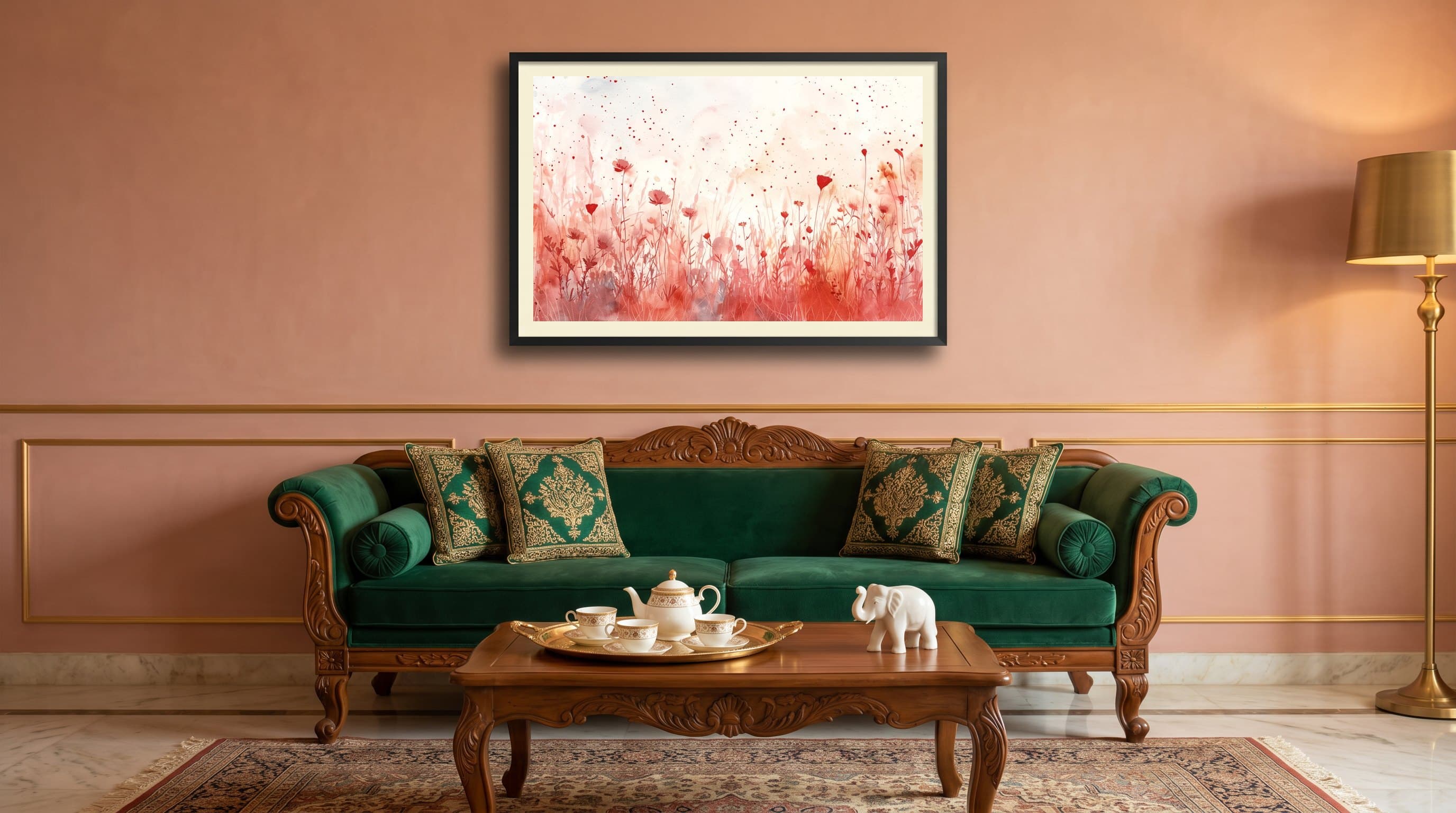 Red Wildflower Meadow Watercolour Splash — in situ