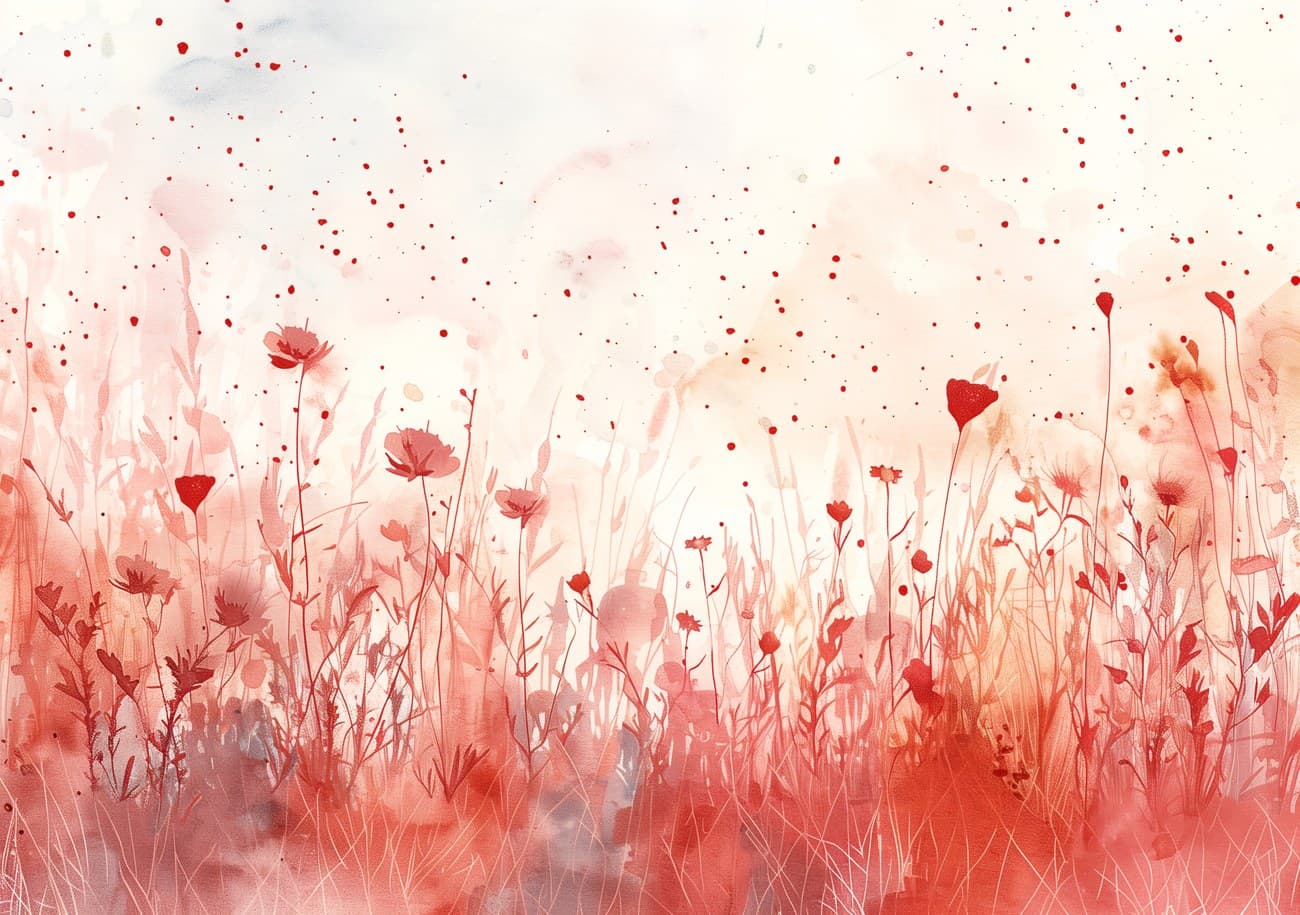 Red Wildflower Meadow Watercolour Splash