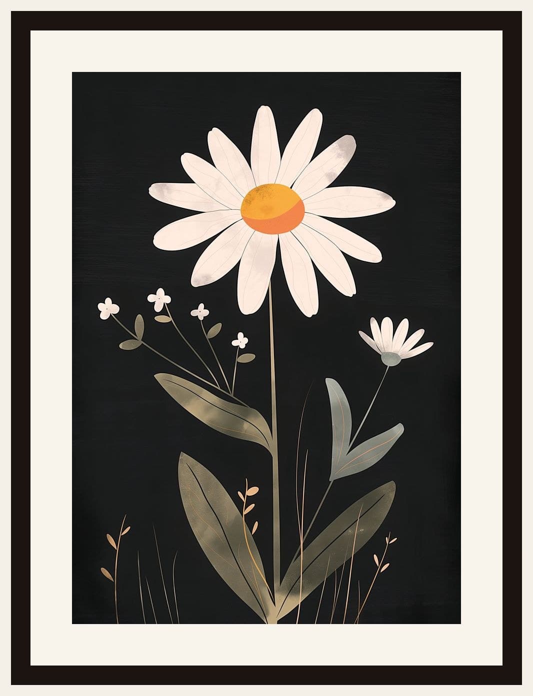 Single White Daisy Botanical Dark Background
