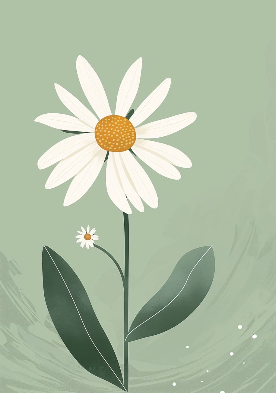 Single White Daisy Sage Green Background