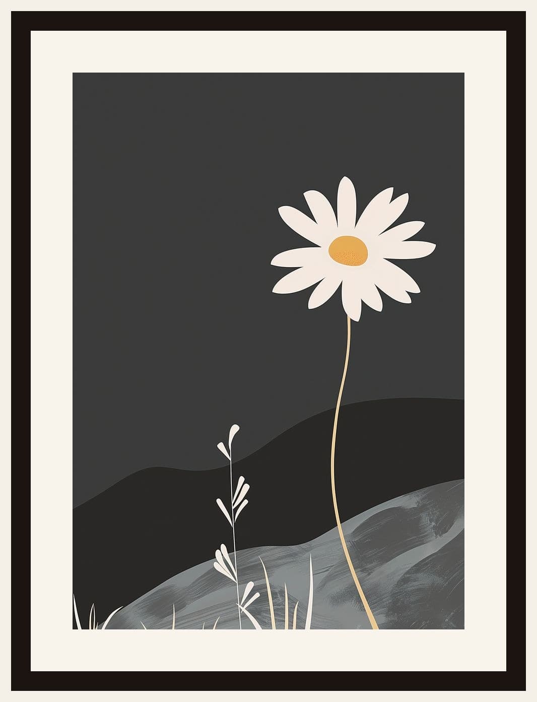 White Daisy Dark Grey Minimal Landscape