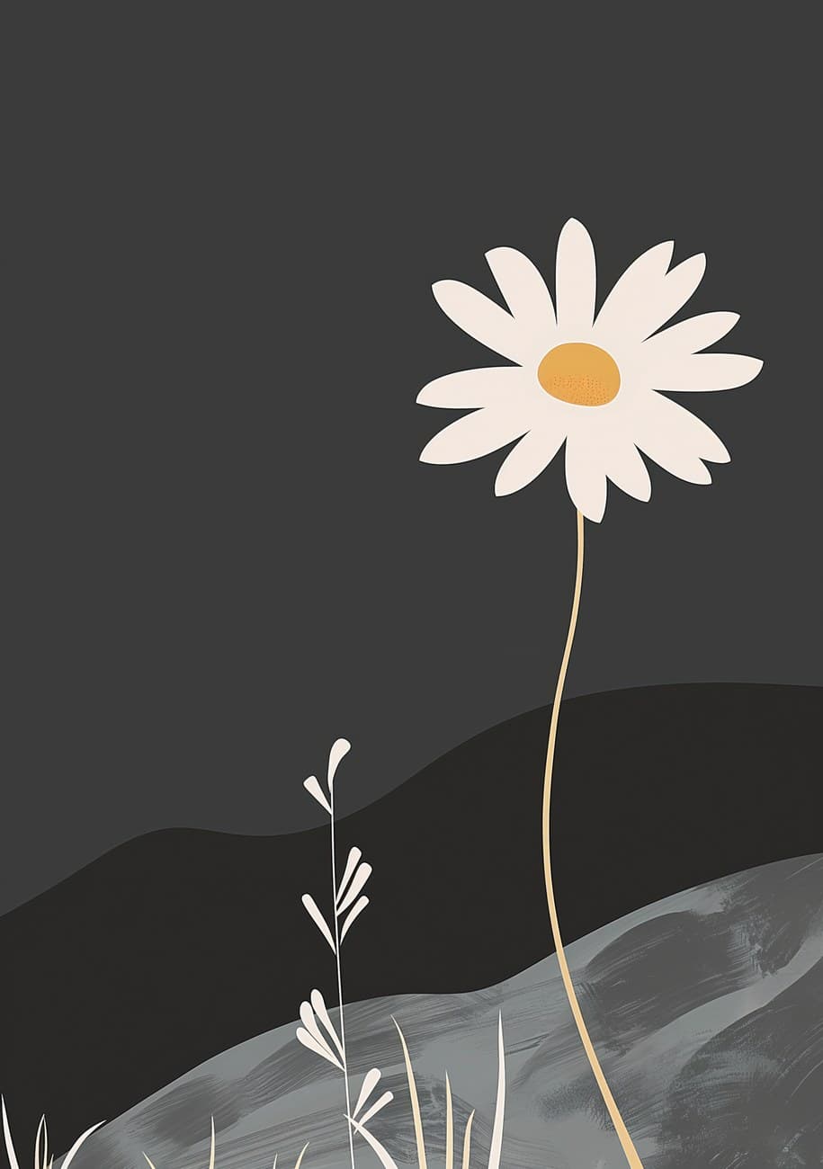 White Daisy Dark Grey Minimal Landscape