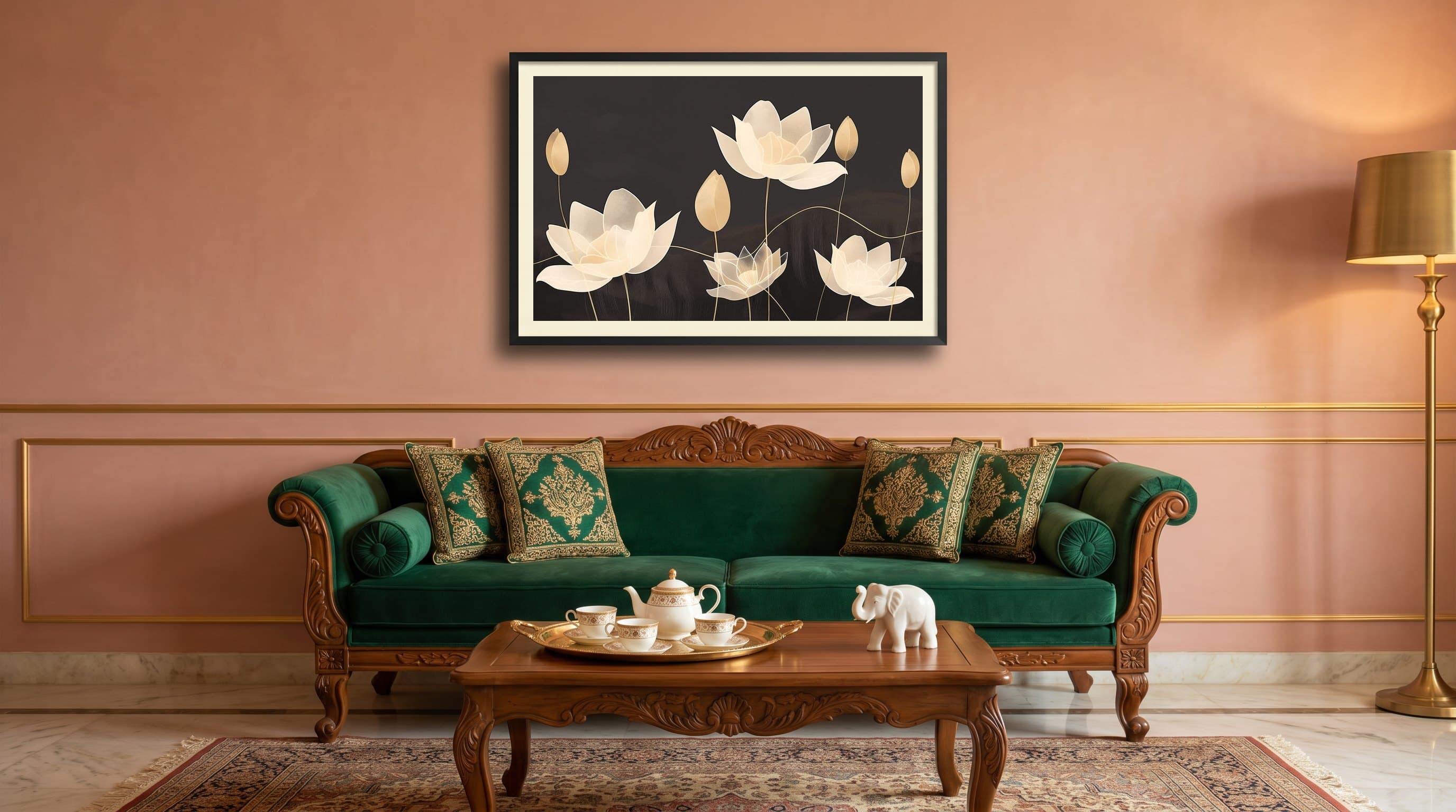 Glowing White Lotus Flowers Dark Background — in situ