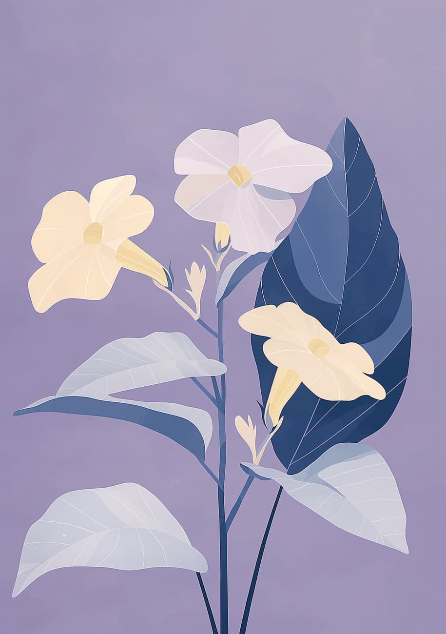 White Petunia Flowers Purple Background