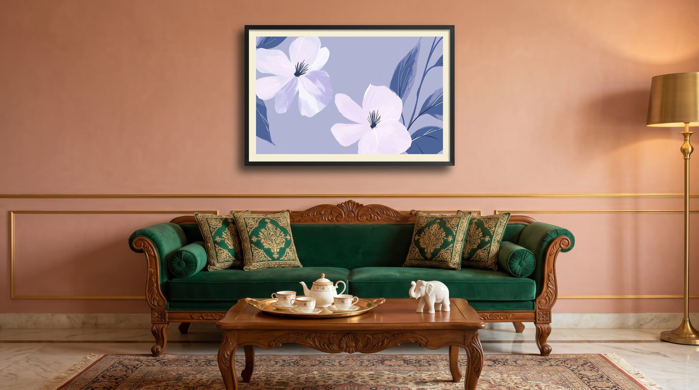 White Magnolia Blooms Lavender Background — in situ