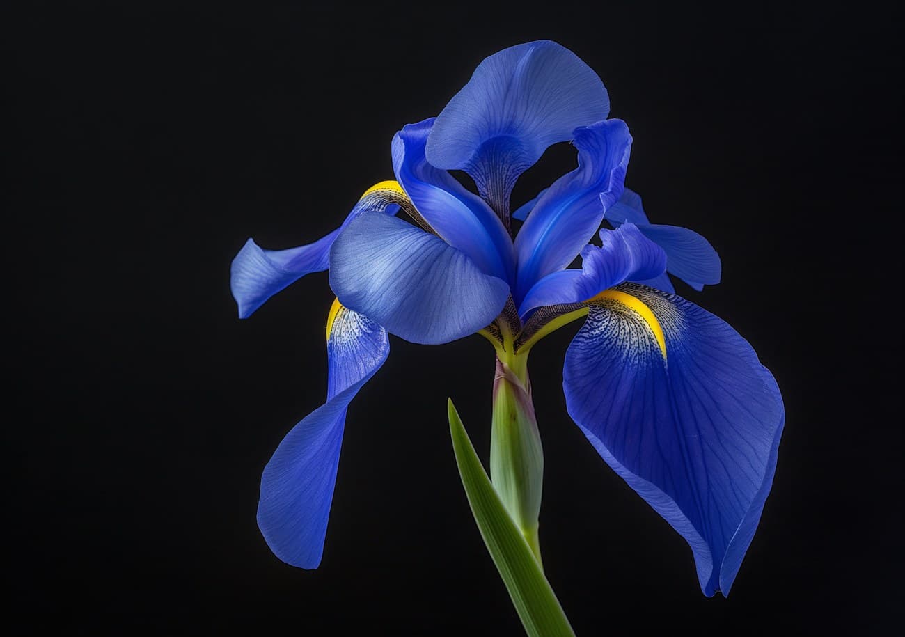 Blue Iris Flower Dark Background Macro