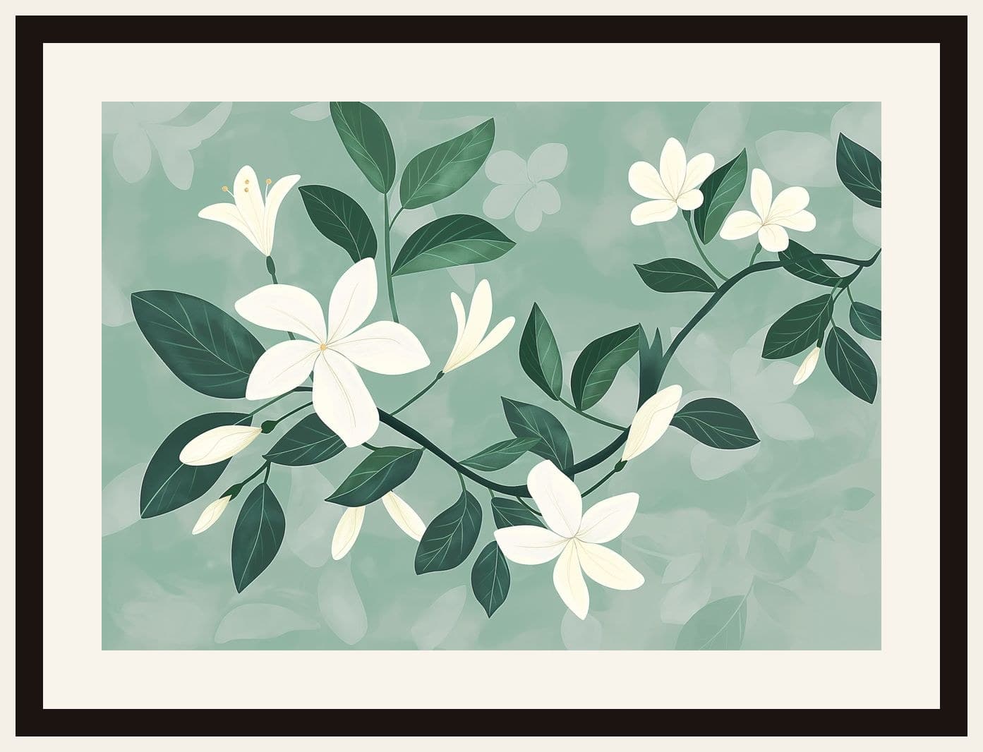 White Jasmine Branches Green Leaves
