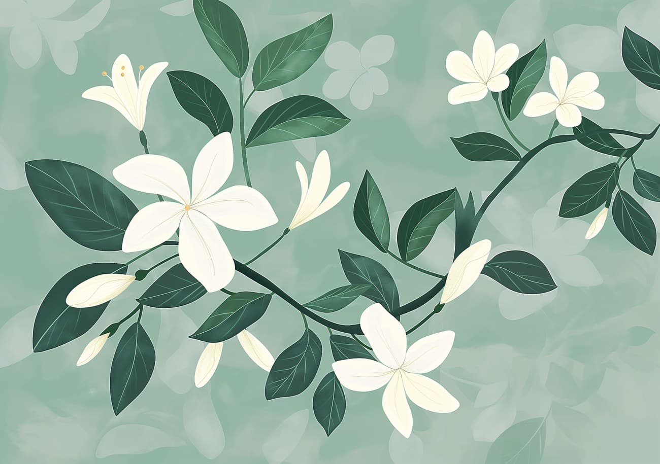 White Jasmine Branches Green Leaves