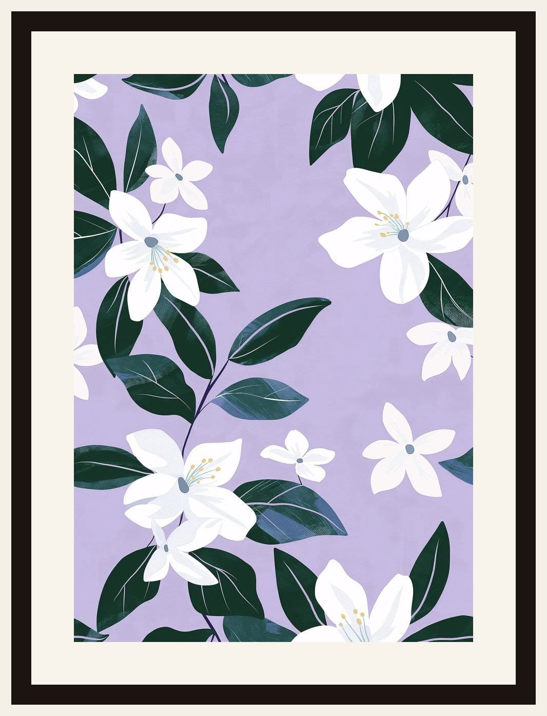 White Jasmine Flowers Lavender Background