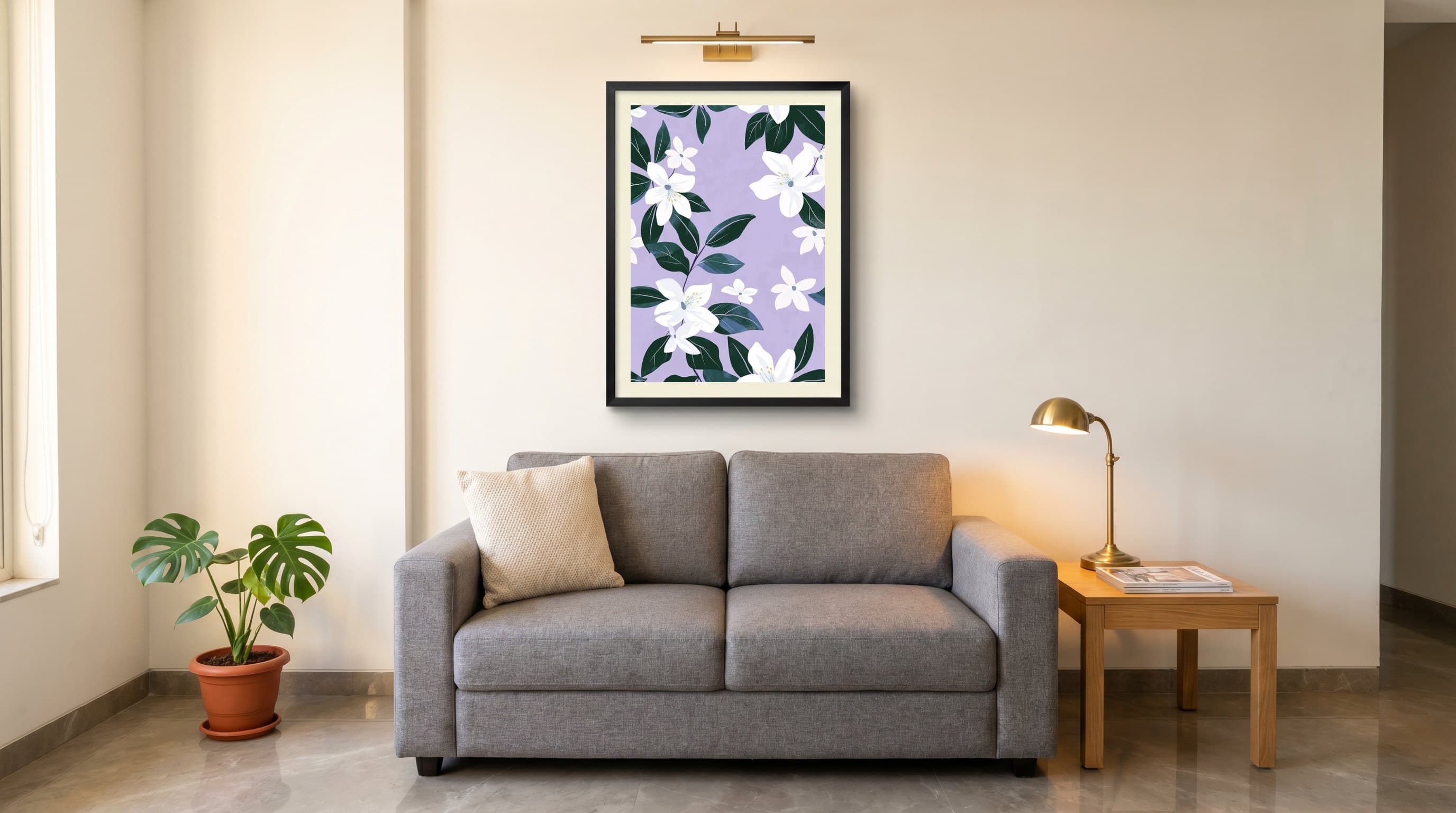 White Jasmine Flowers Lavender Background — in situ