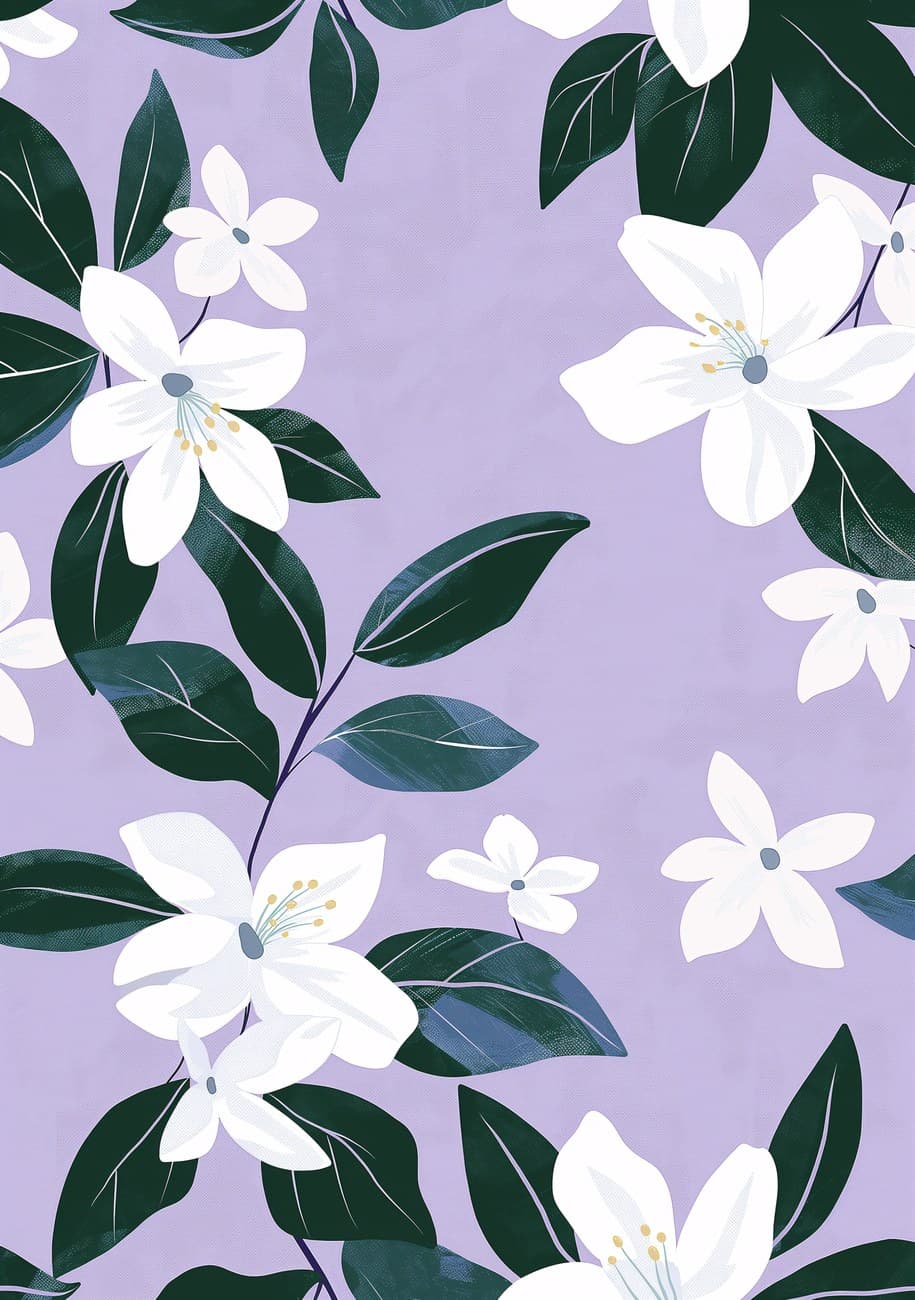 White Jasmine Flowers Lavender Background
