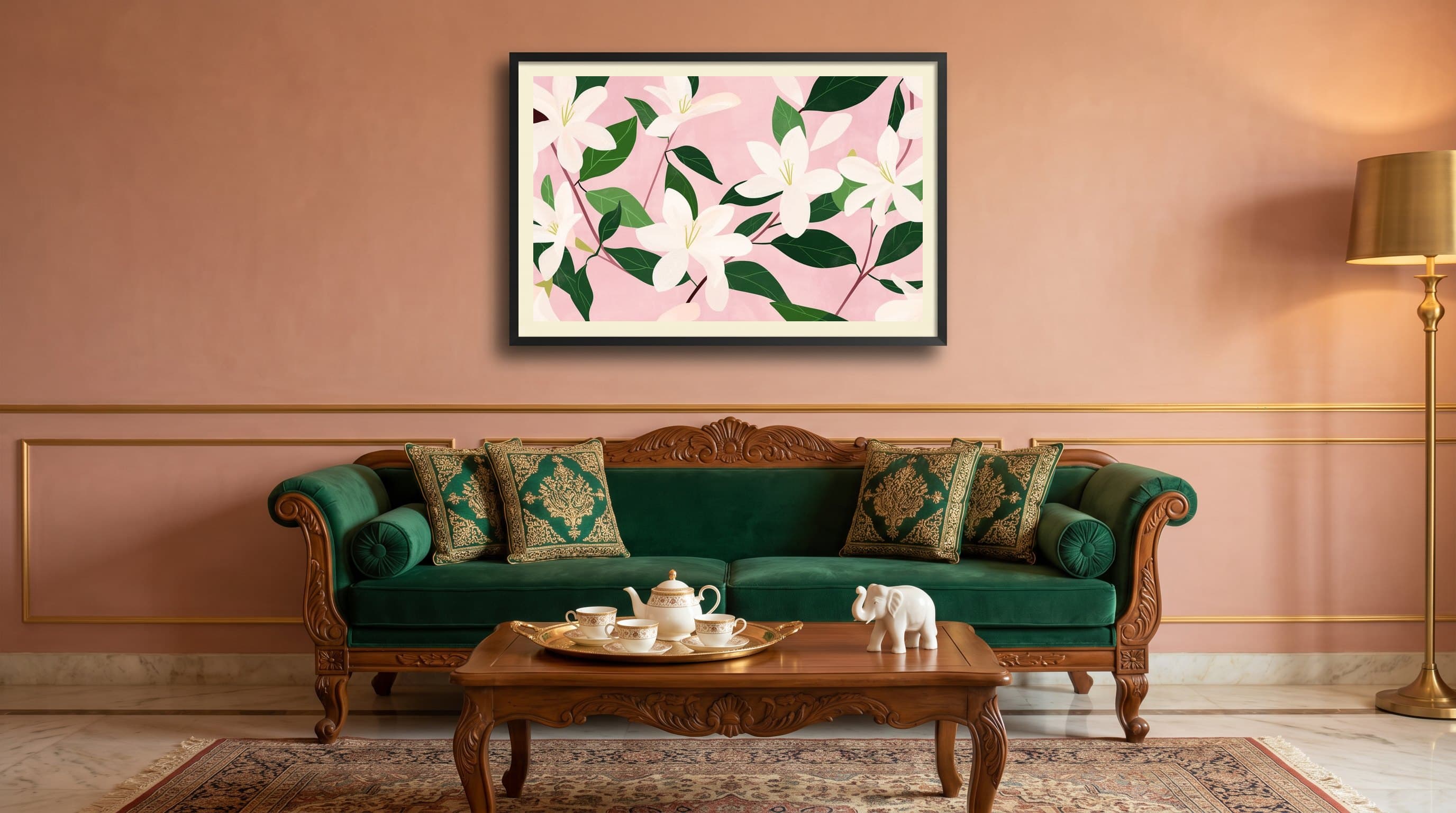 White Magnolia Blossoms Pink Background — in situ