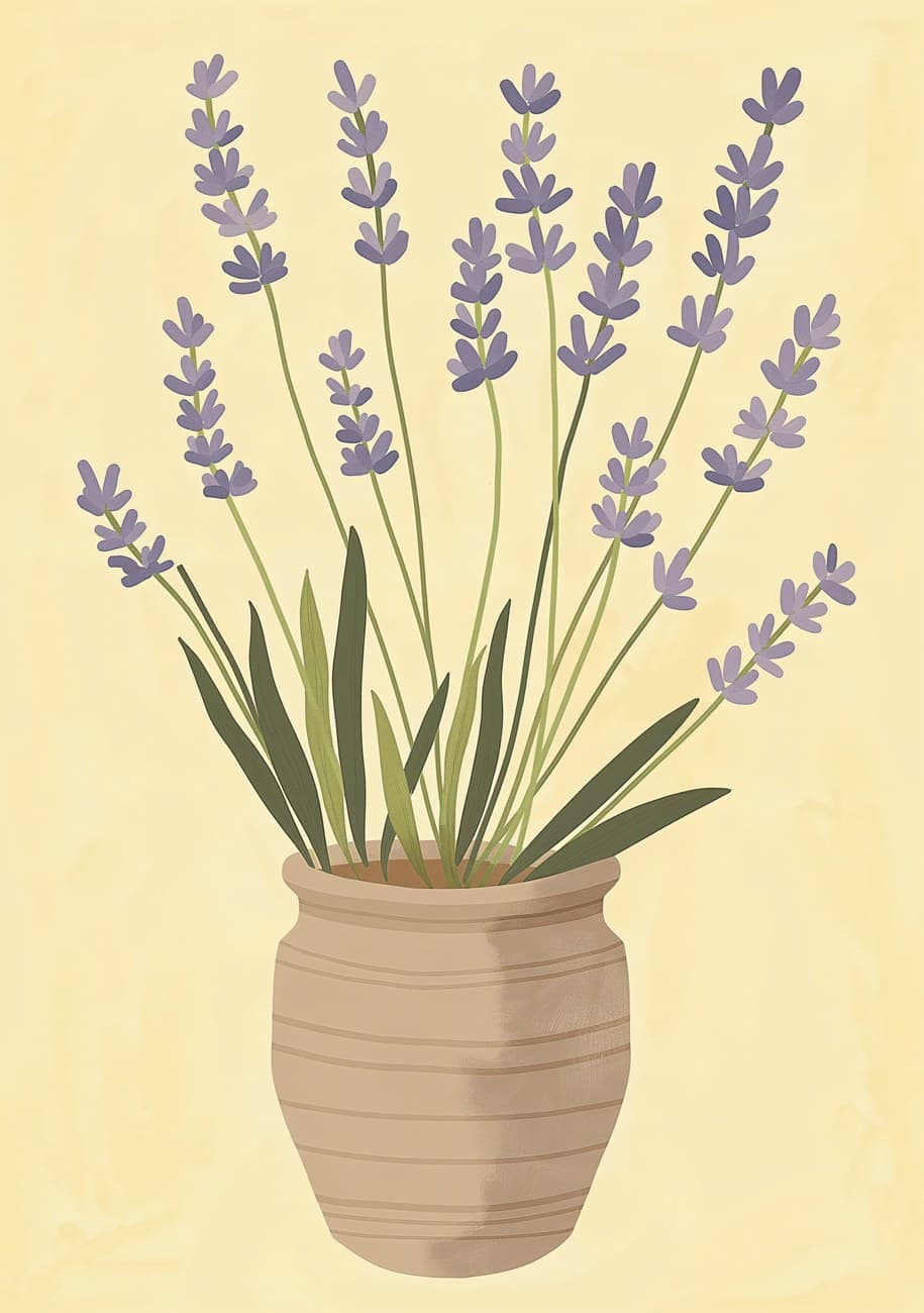 Lavender Sprigs Terracotta Pot Illustration