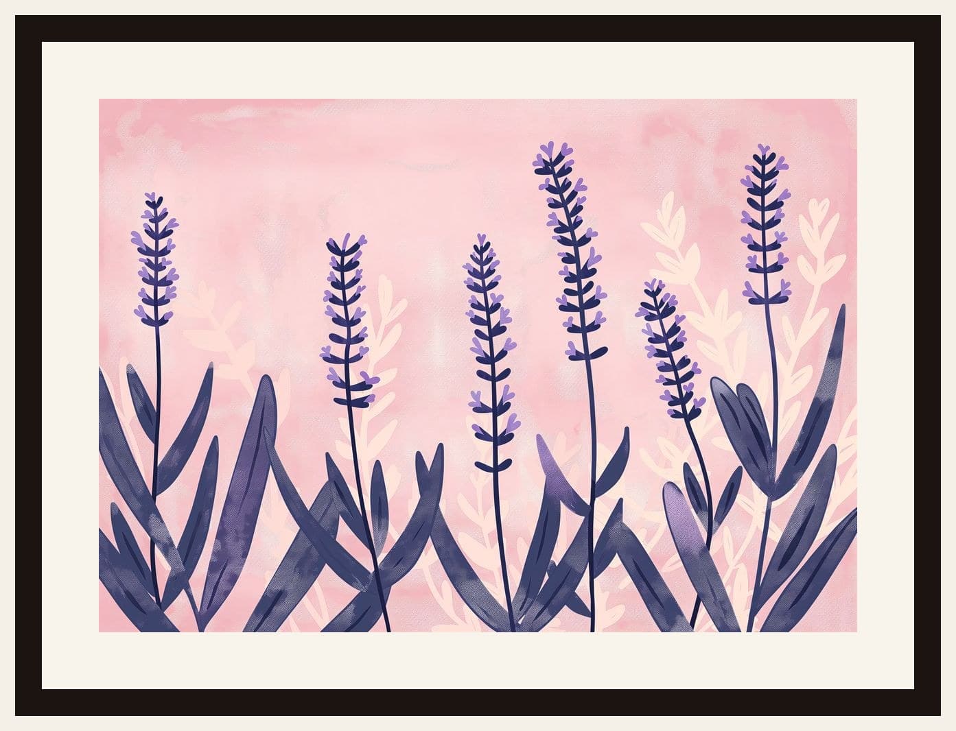 Lavender Stems Pink Watercolour Background