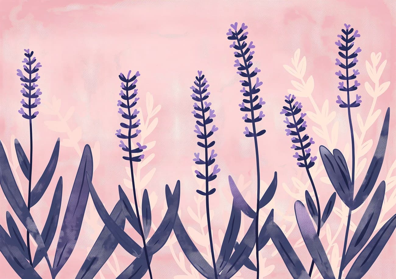 Lavender Stems Pink Watercolour Background