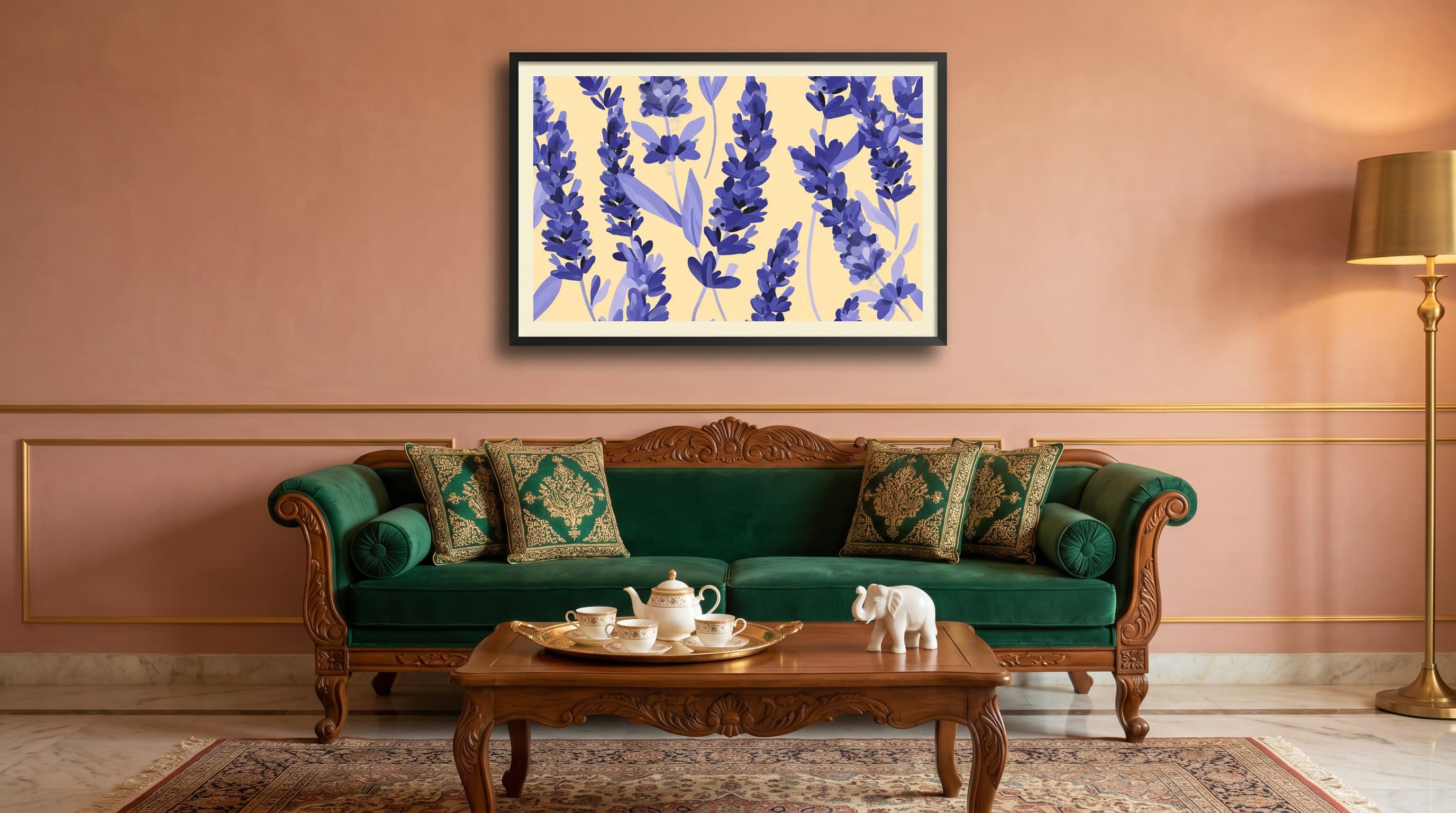 Lavender Sprigs On Yellow Background — in situ