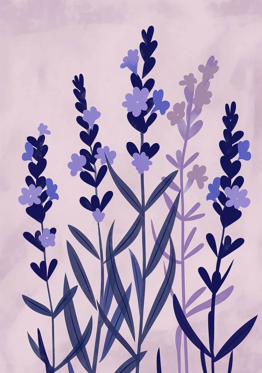 Lavender Stems Purple Watercolour Illustration