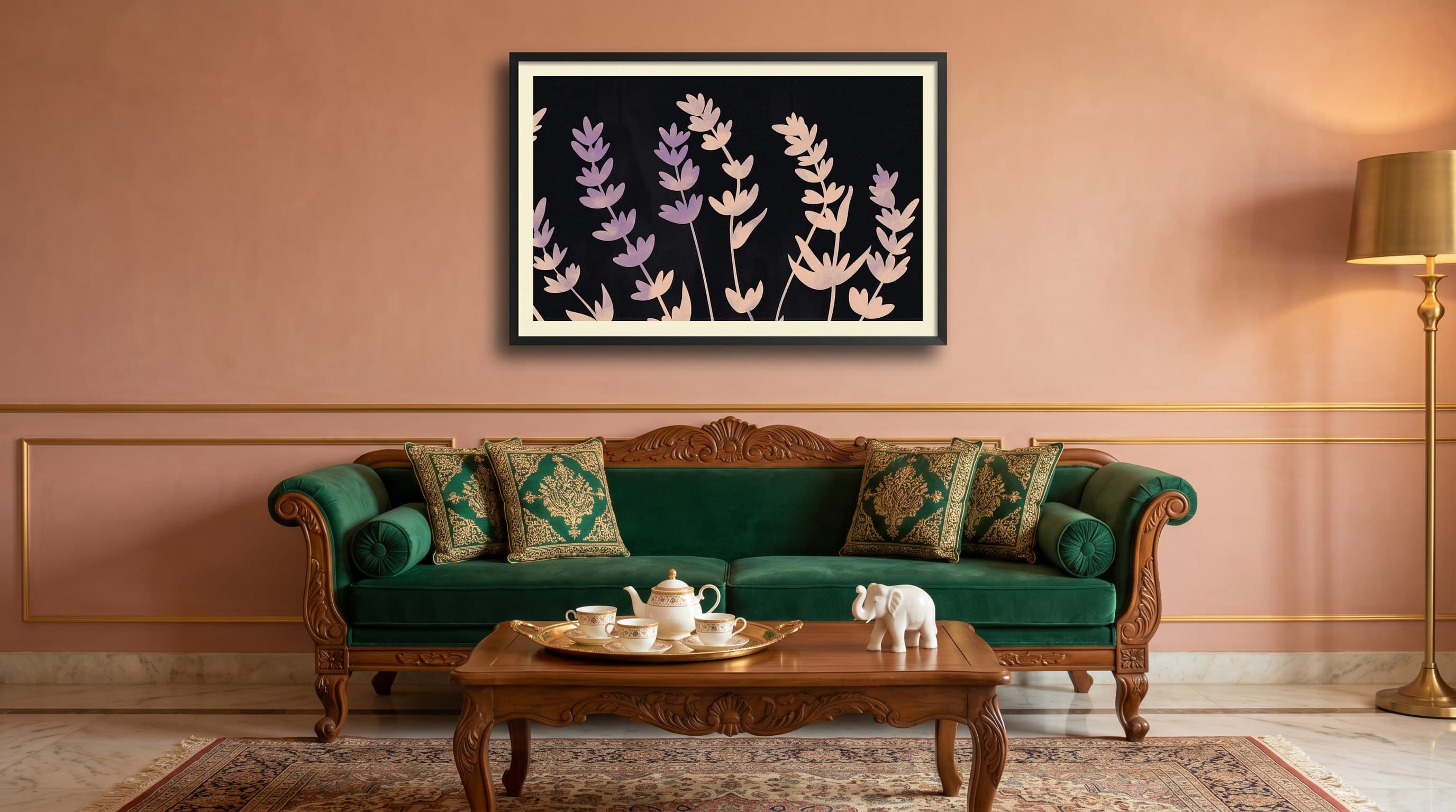 Lavender Sprigs Silhouettes Dark Background — in situ