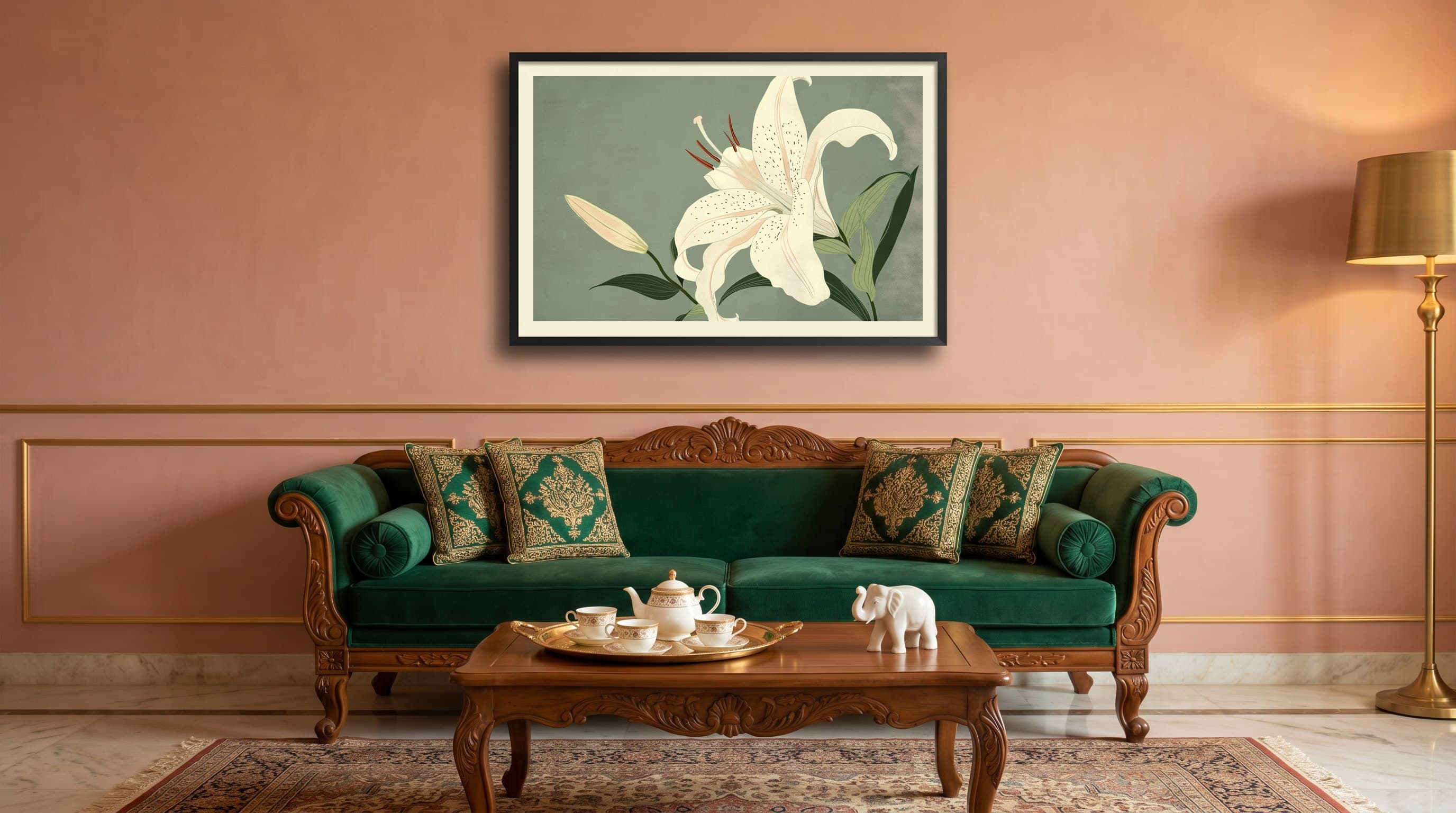 White Lily Botanical Sage Green — in situ
