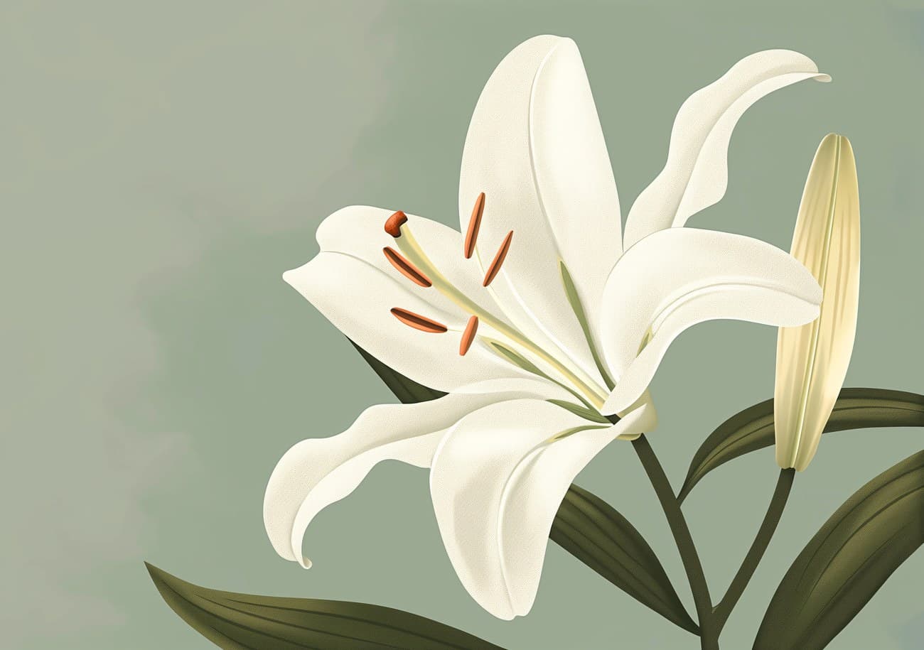 White Lily Bloom Sage Green Background