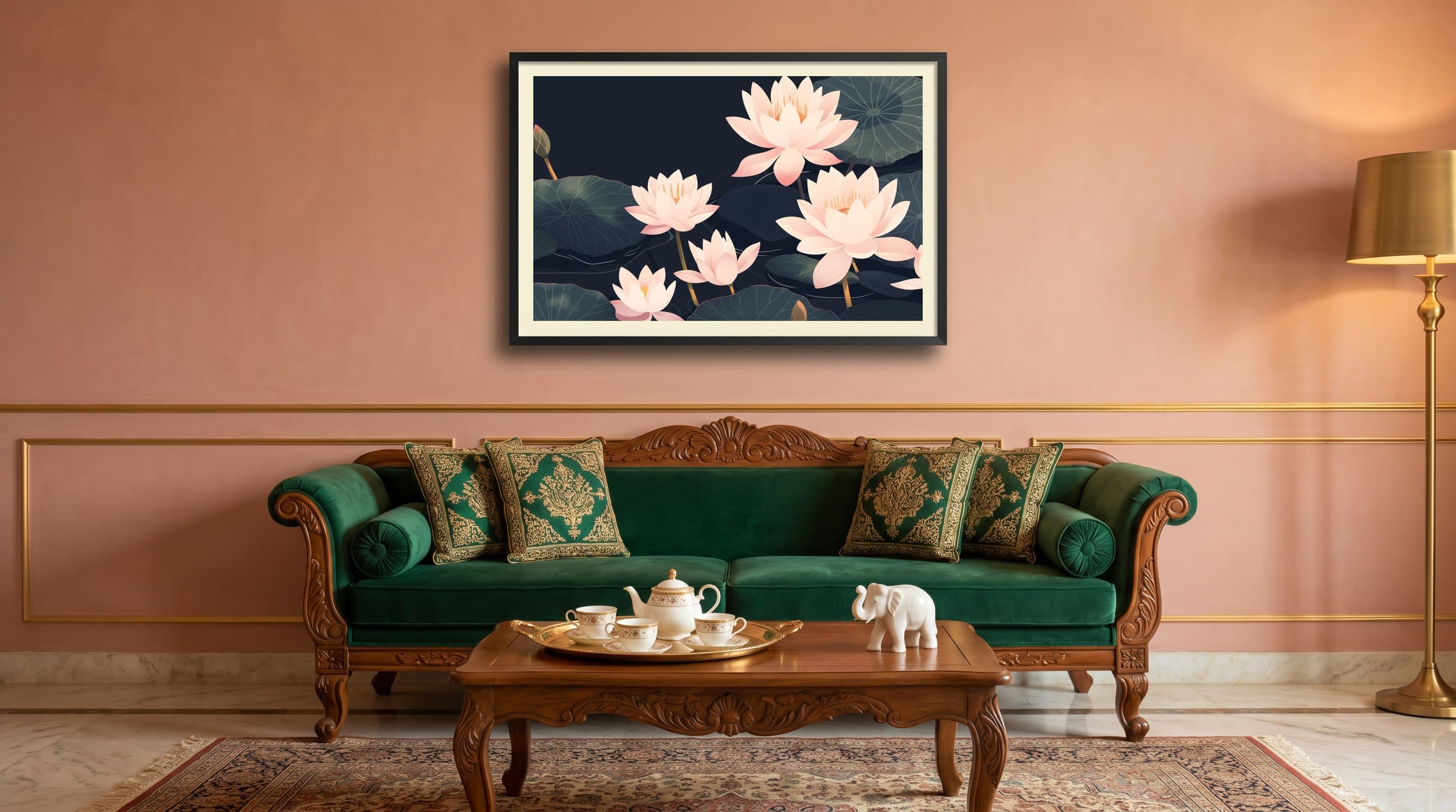 Pink Lotus Flowers Dark Pond — in situ
