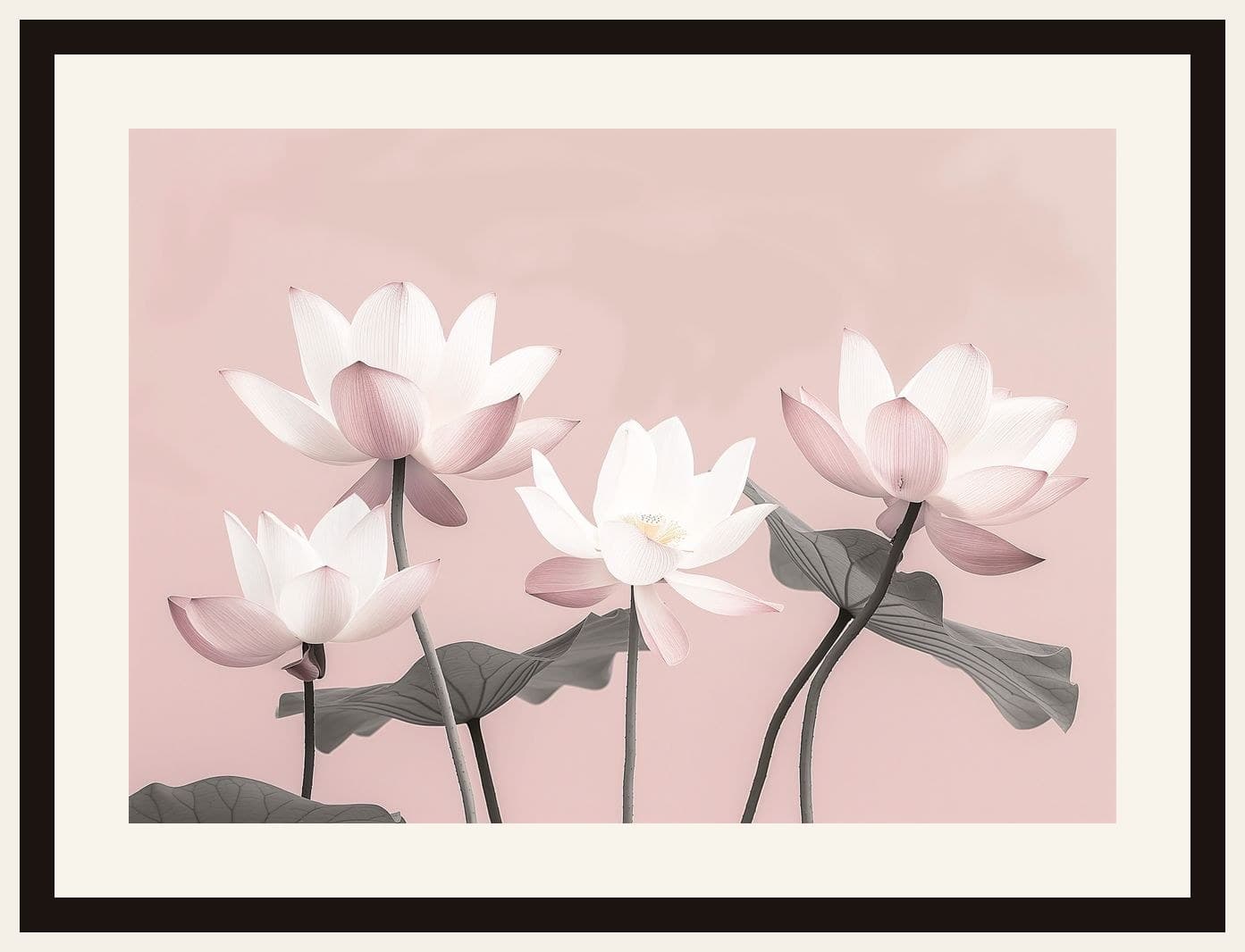Pink Lotus Flowers Pale Blush Background