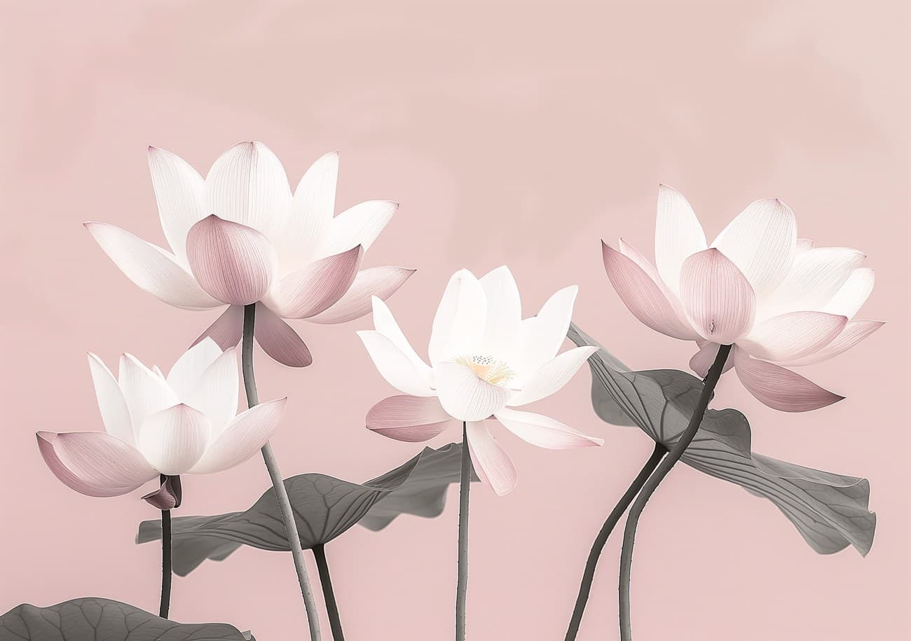 Pink Lotus Flowers Pale Blush Background