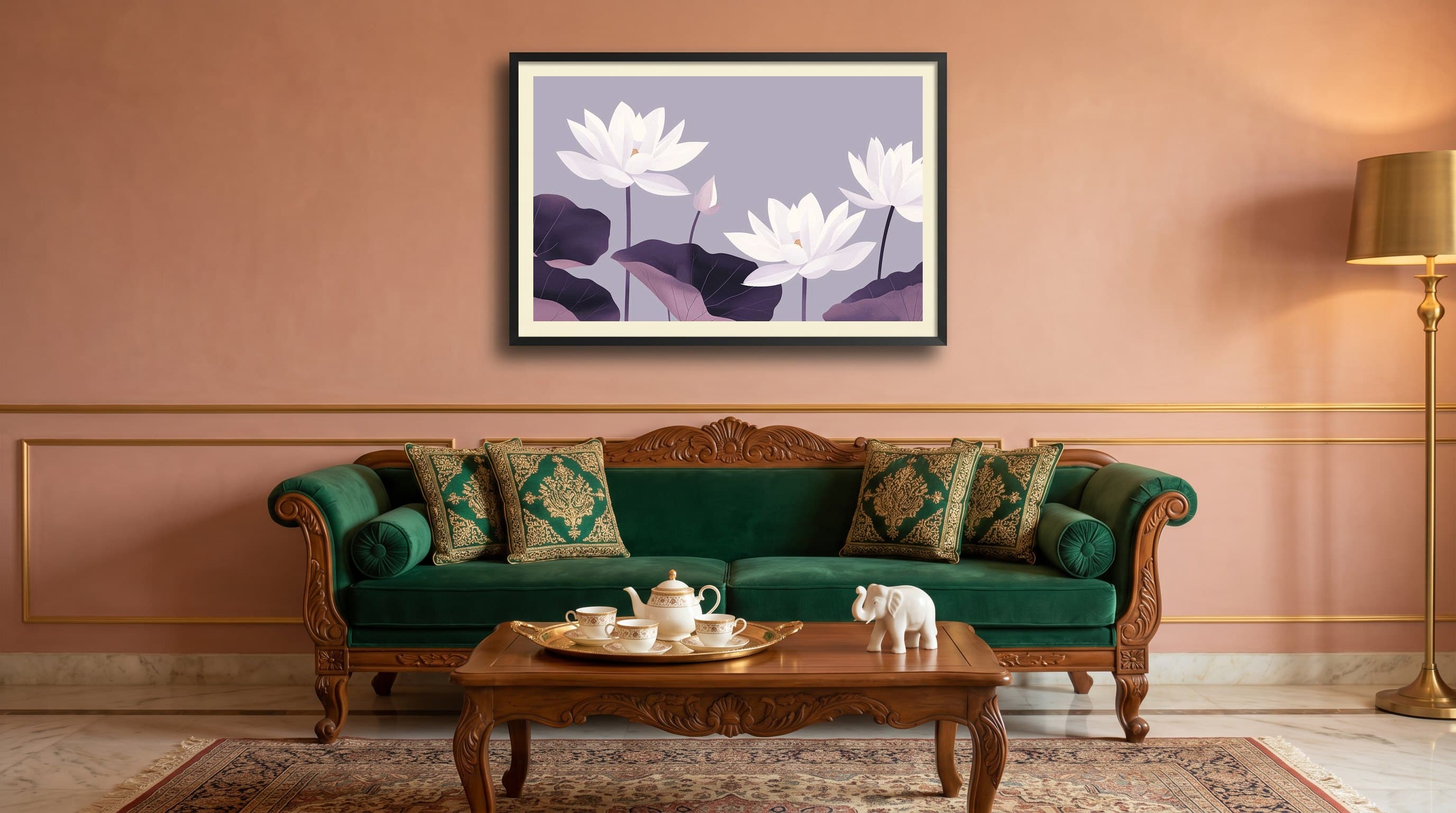 White Lotus Flowers Purple Lily Pads — in situ