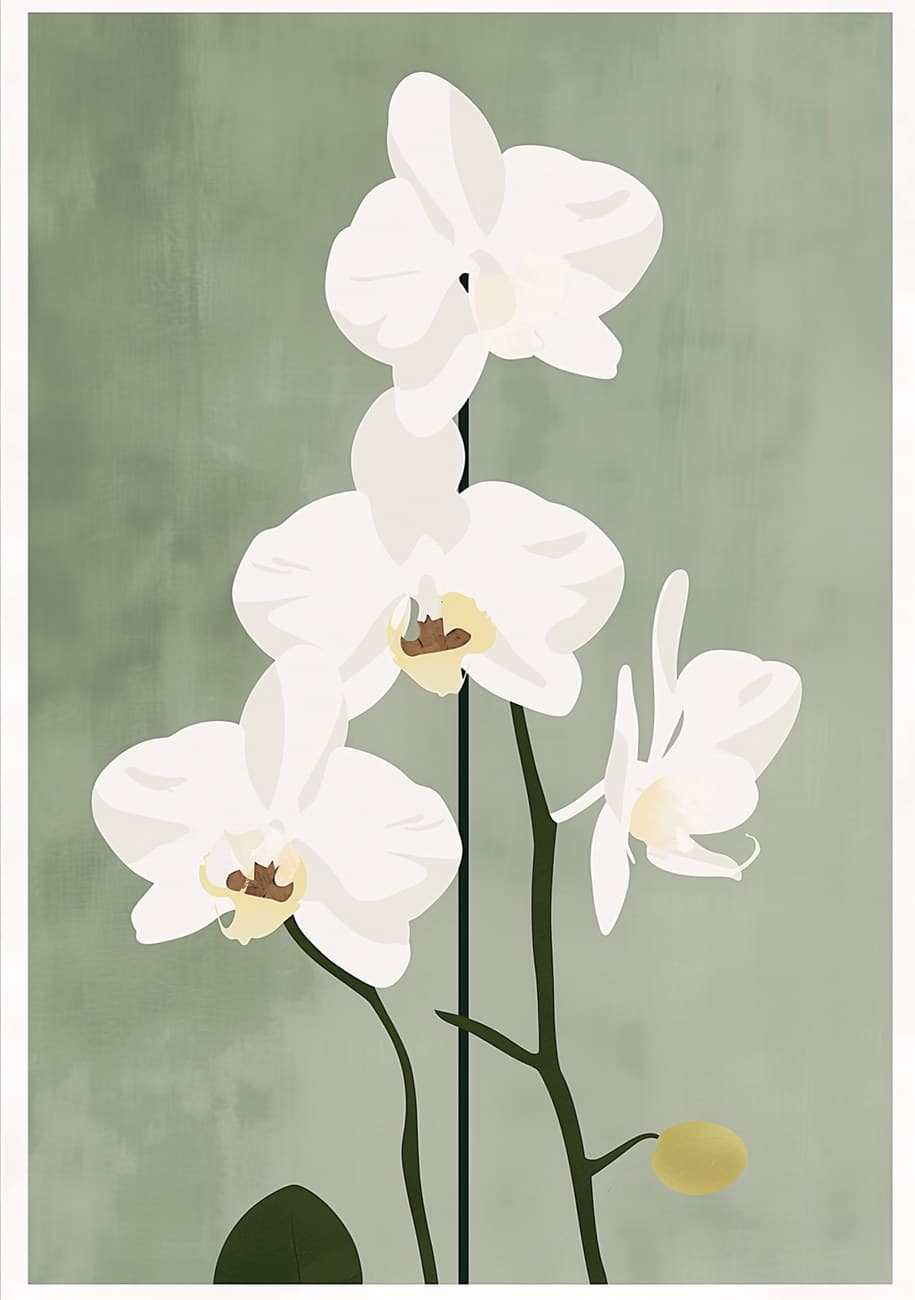 White Phalaenopsis Orchids Sage Green