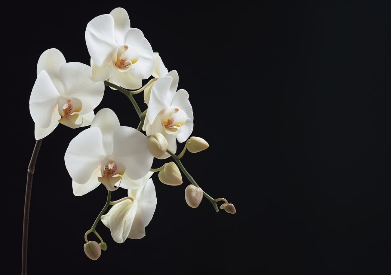 White Orchid Stem Black Background